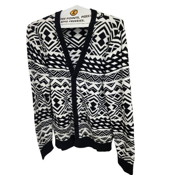 21 Men Black & White Geometric Cardigan – Men’s Medium - Picture 1 of 4
